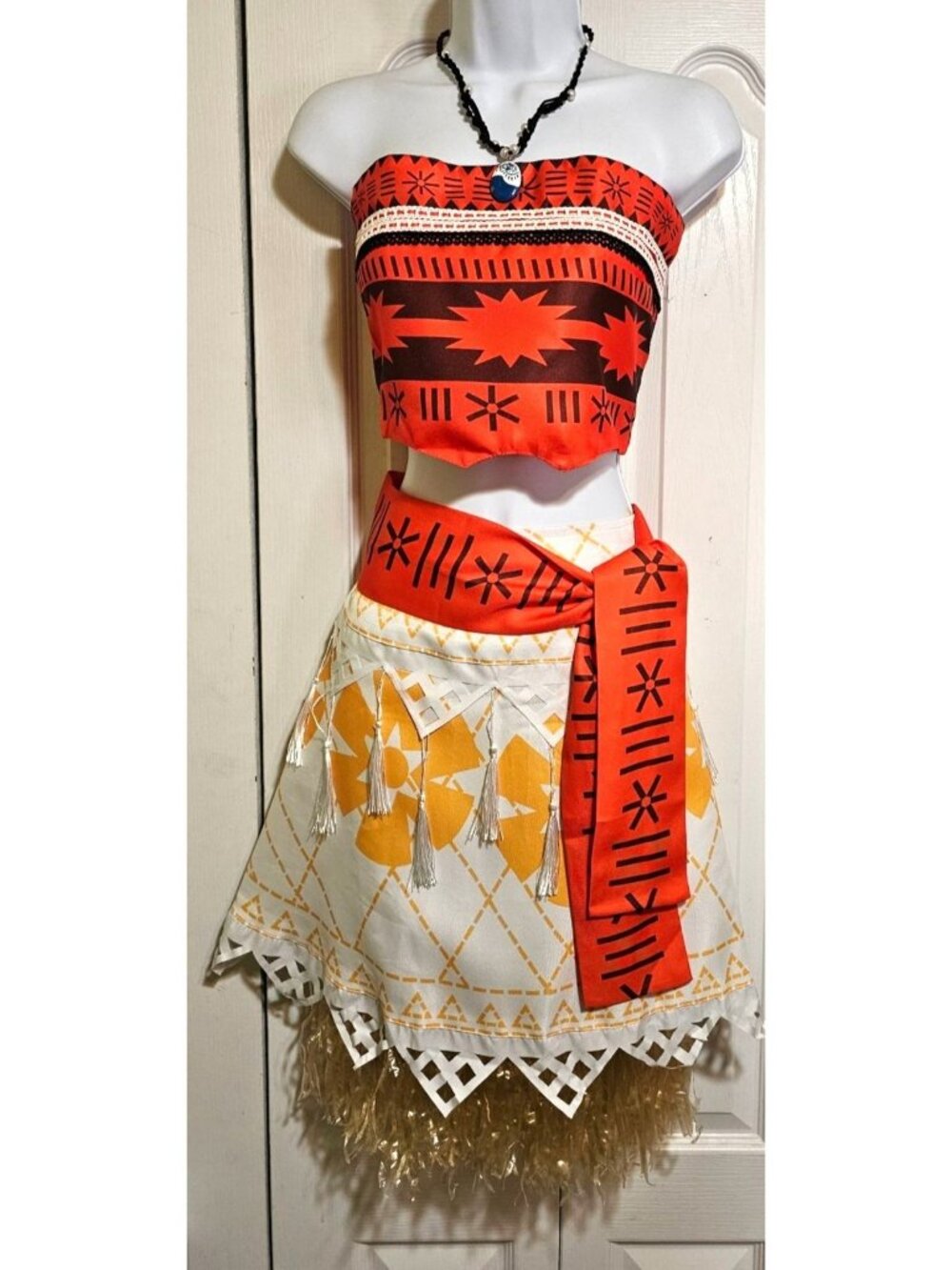 Women's Moana Costume Set Hula Skirt Top Necklace Belt Cosplay Halloween Adult